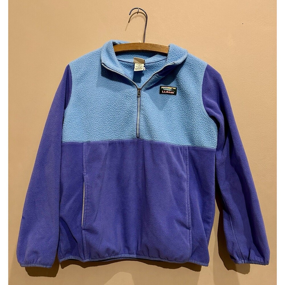 LL Bean Girls Sweatshirt Fleece Pullover Purple Zip Kangaroo Pocket Size L 14-16